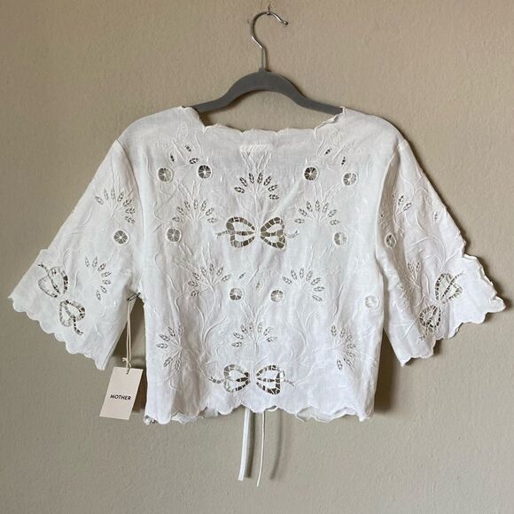 NWT Mother The Social Butterfly 100% Cotton Crop White Top Blouse Size M - Picture 9 of 12